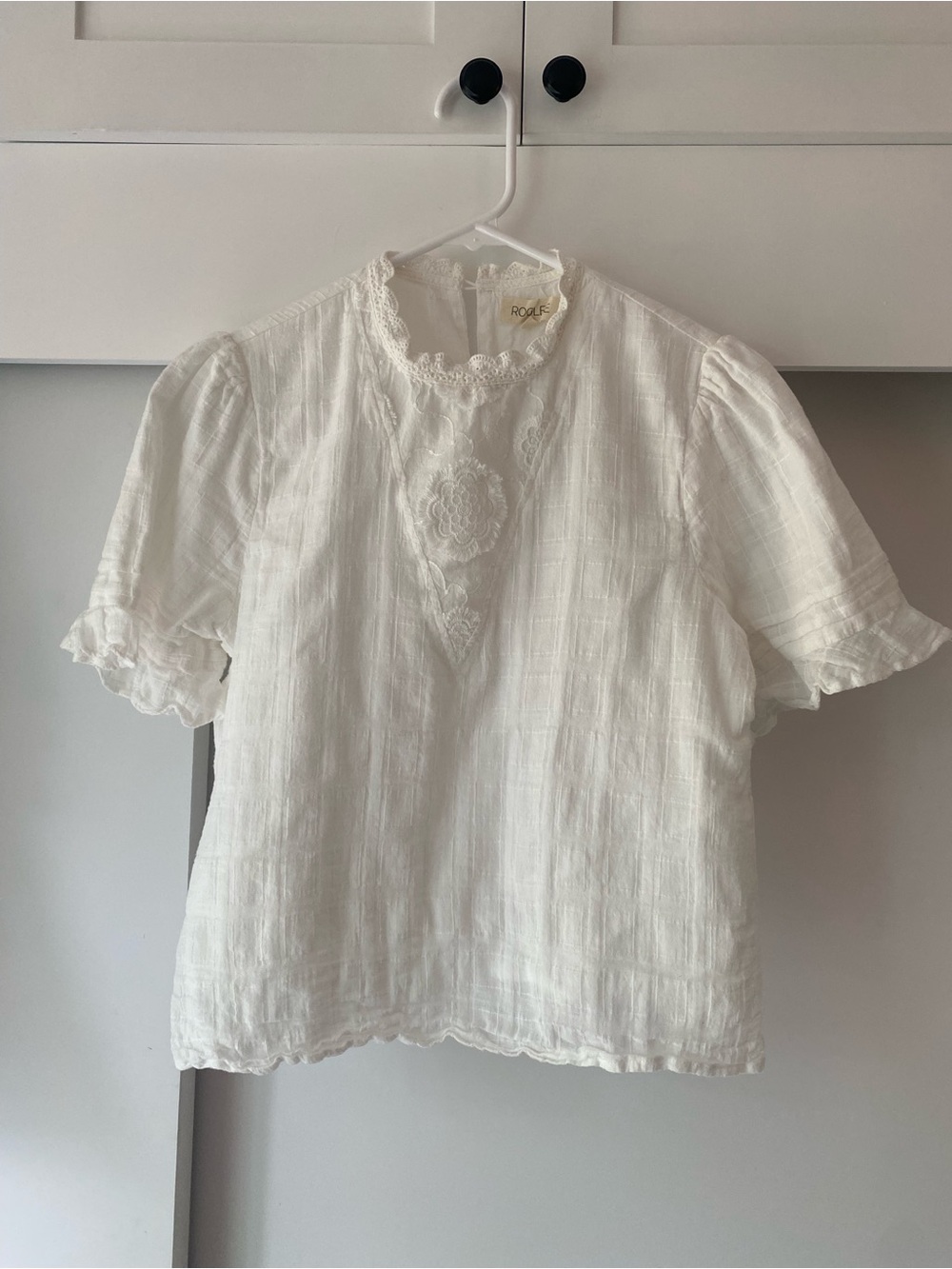 Roolee White Lace-Trim Peasant Top